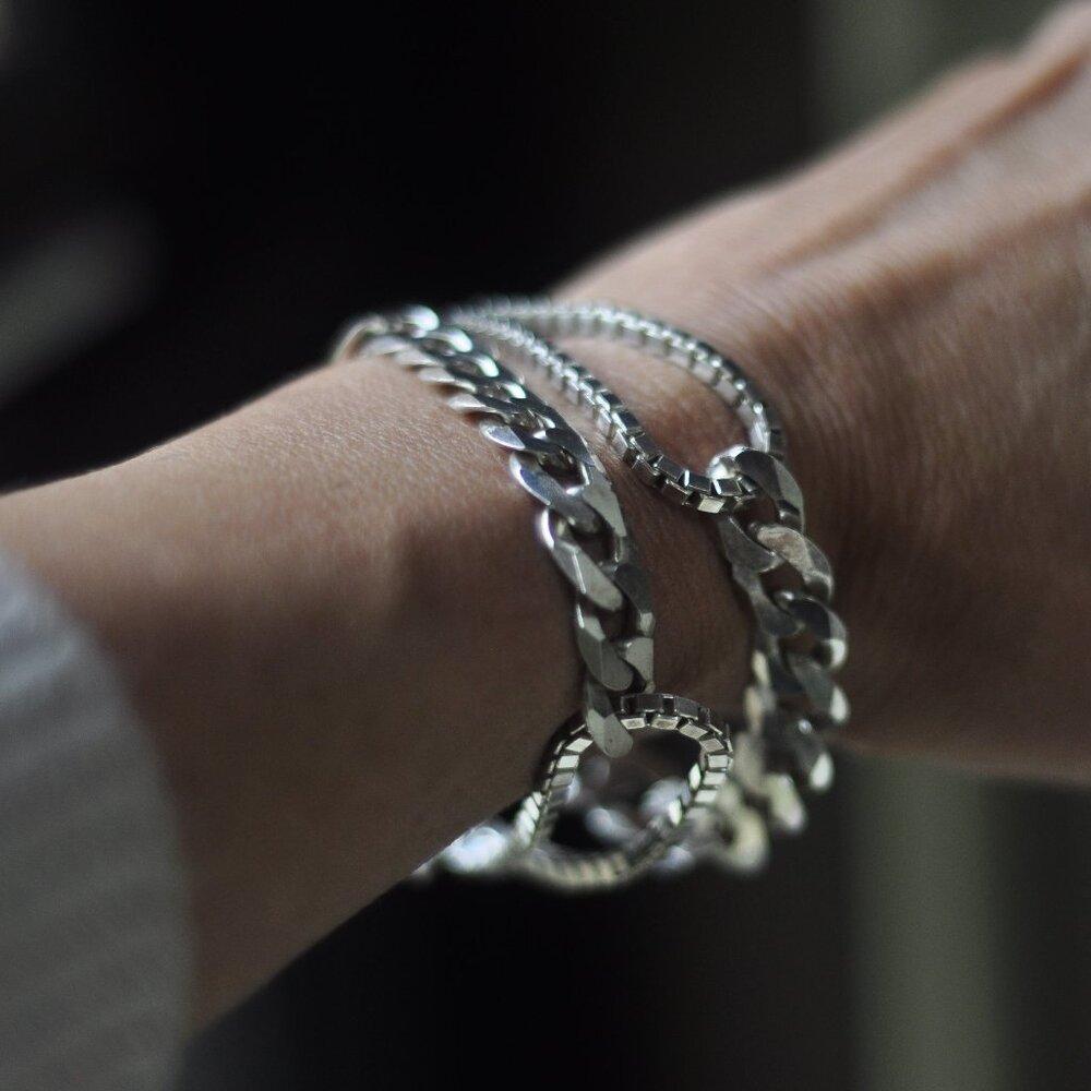 French designer Adeline Cacheux sterling silver curb chain link bracelet